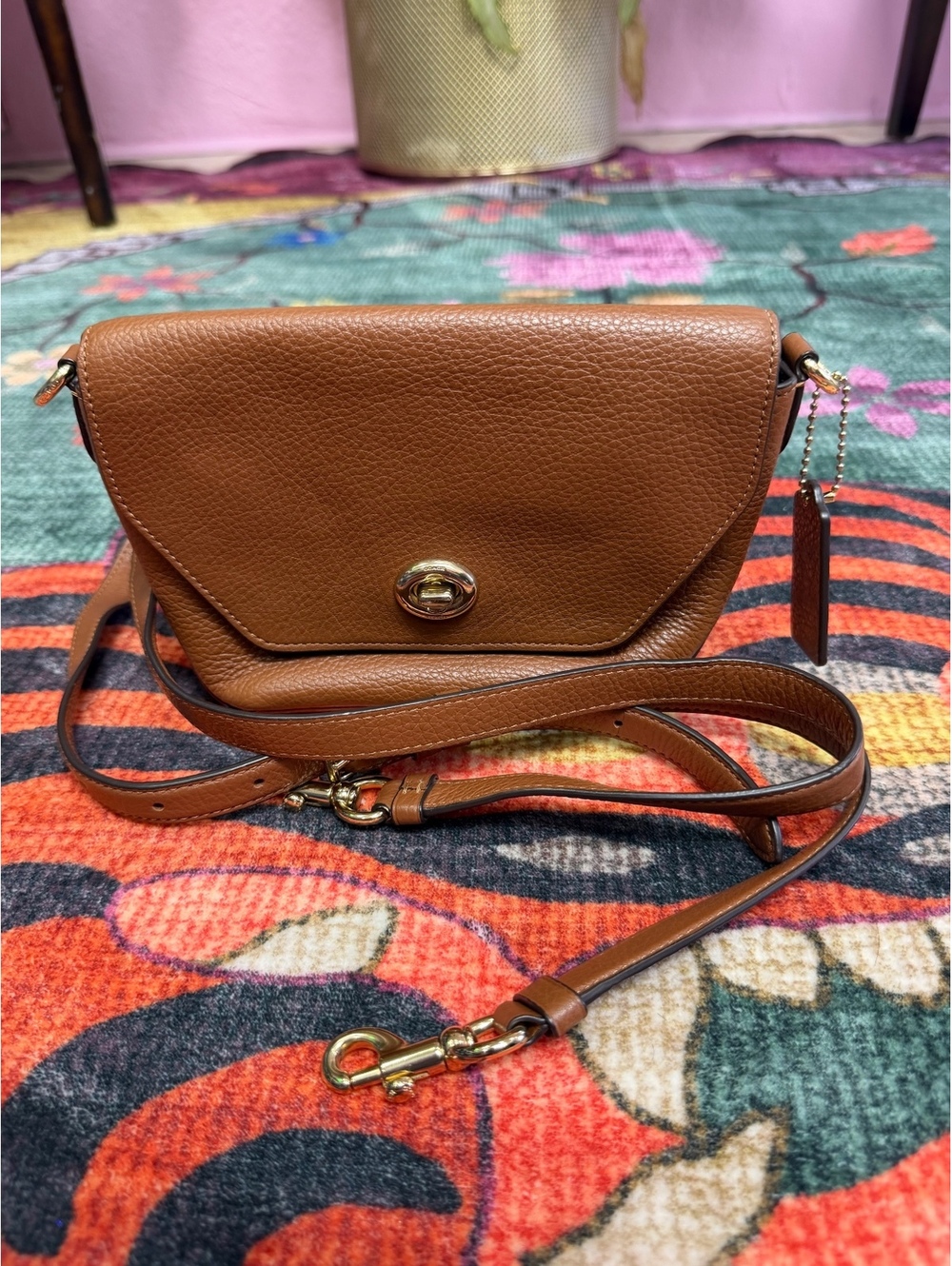 Vintage Coach Karlee Pebble Leather Crossbody Bag in Brown